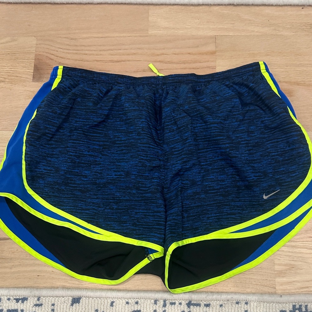 Nike Navy Heather Running Shorts with Neon Lime Trim